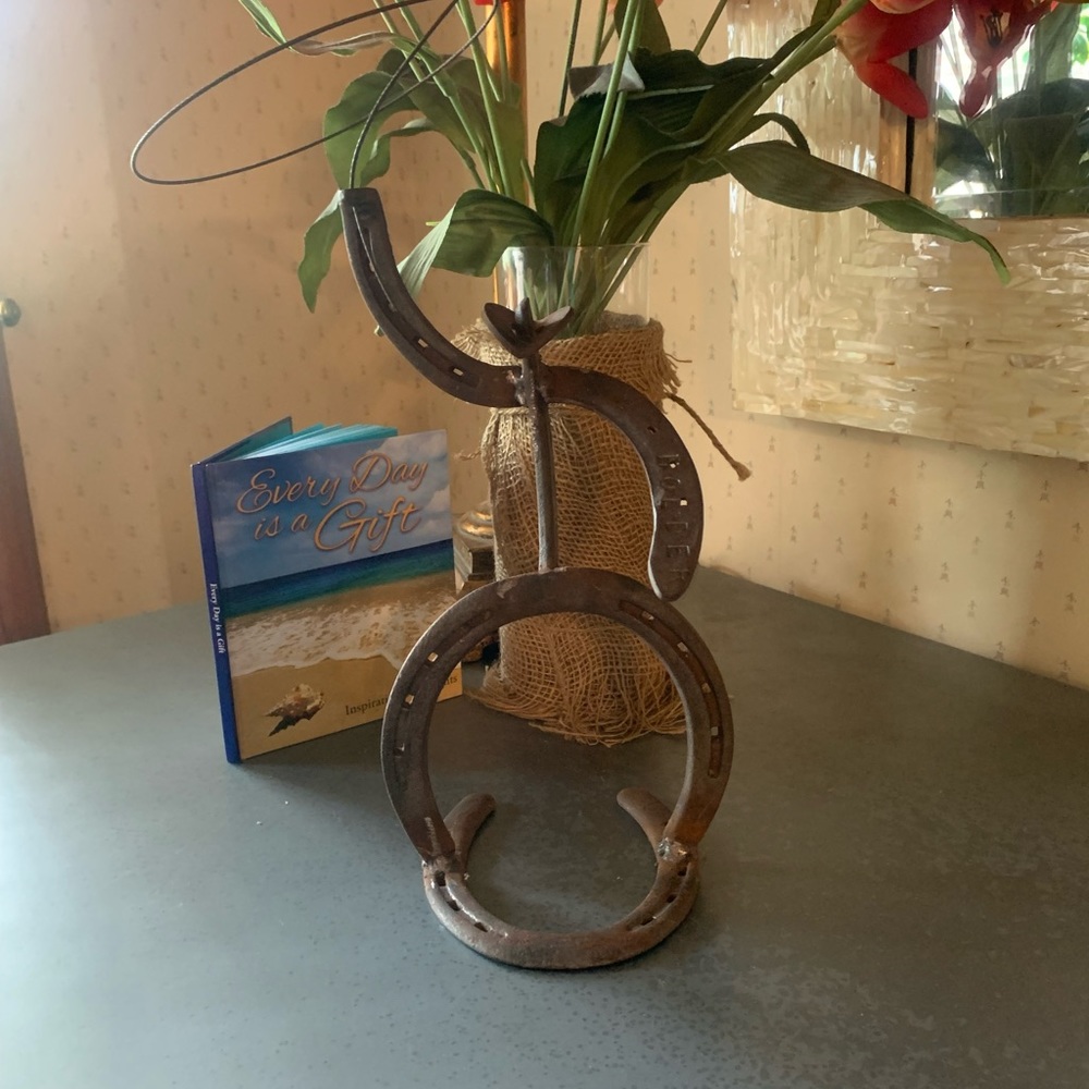 Horseshoe cowboy- metal art figure with wire lasso, HANDMADE, great condition.